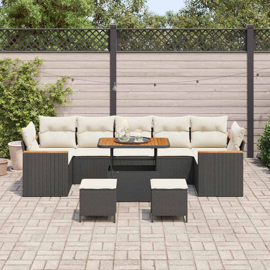 Tuin Sofa Set met kussen 10 pcs Zwart Poly riet