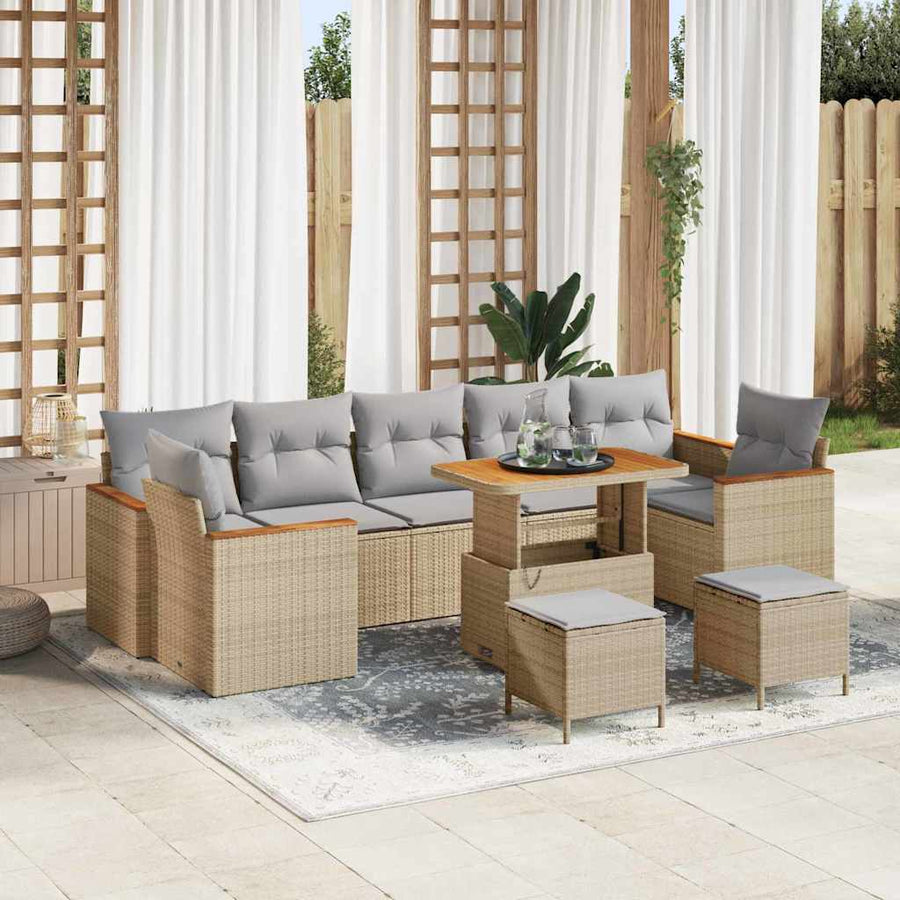 Tuin Sofa Set met kussen 10 pcs Beige Poly riet