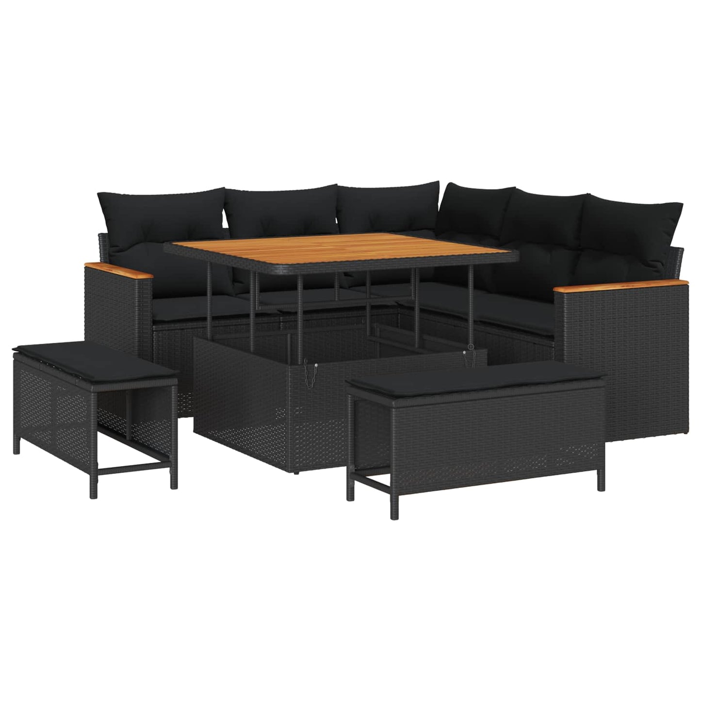 Tuin Sofa Set met kussen 8 pcs Zwart Poly riet