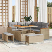 Tuinset poly riet 8-delig beige lichtgrijs