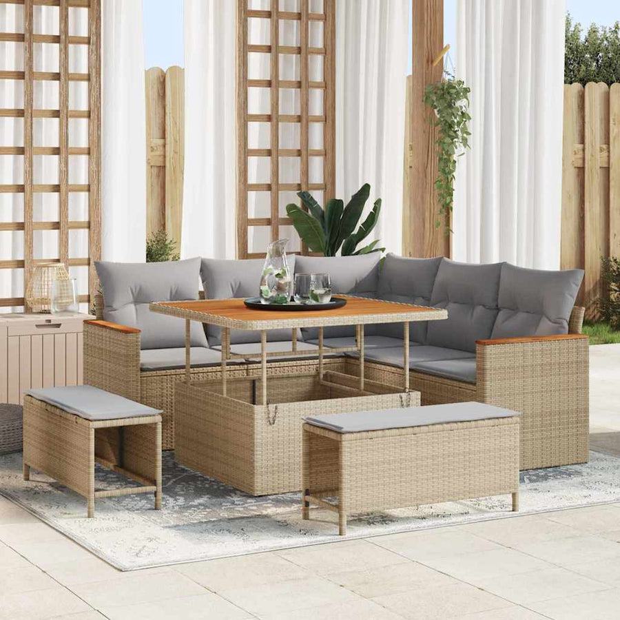 Tuin Sofa Set Met Kussen 8 Pcs Poly Riet 100 cm tafellengte beige en lichtgrijs