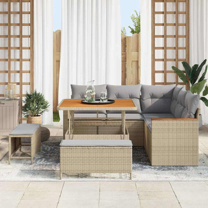 Tuin Sofa Set Met Kussen 8 Pcs Poly Riet 100 cm tafellengte beige en lichtgrijs