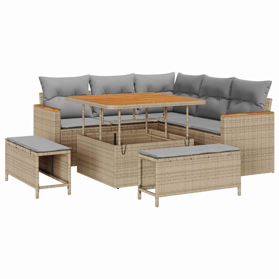 Tuin Sofa Set Met Kussen 8 Pcs Poly Riet 100 cm tafellengte beige en lichtgrijs
