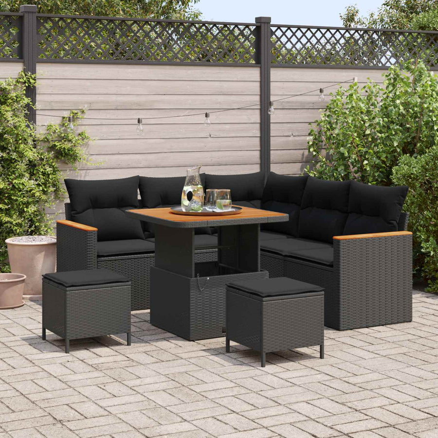 Tuin Sofa Set met kussen 8 pcs Zwart Poly riet