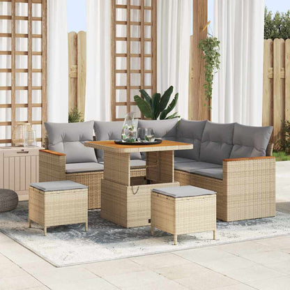 Tuin Sofa Set Met Kussen 8 Pcs Poly Riet 80 cm tafellengte beige en lichtgrijs