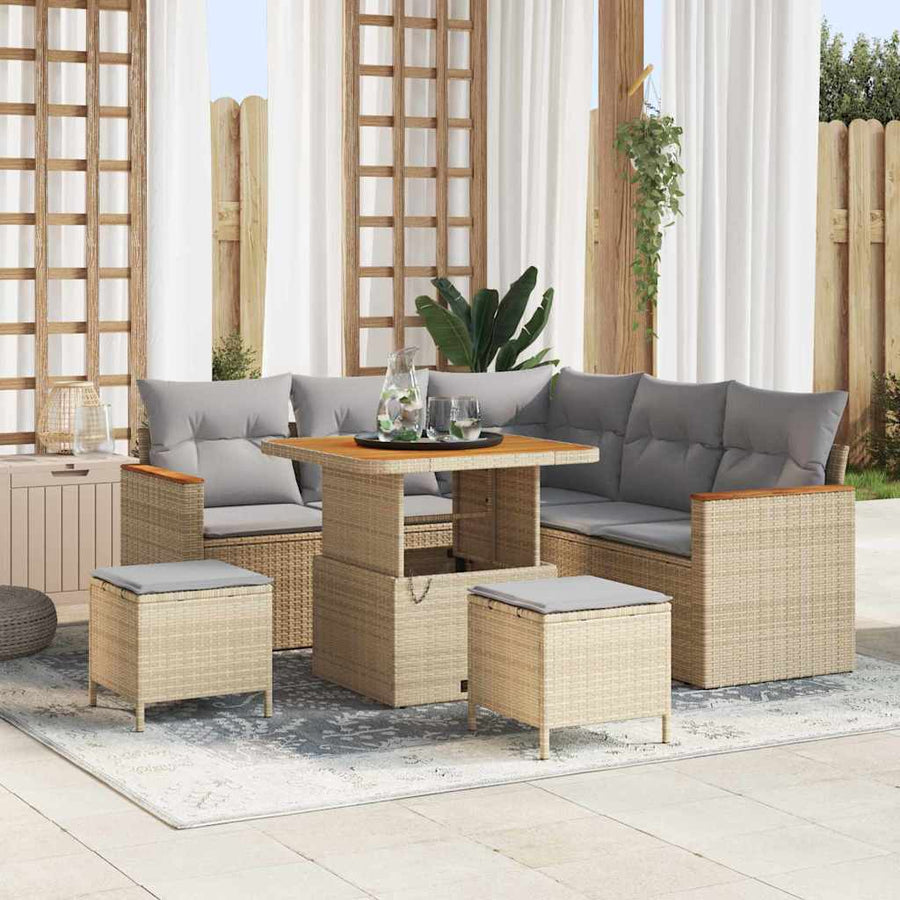 Tuin Sofa Set Met Kussen 8 Pcs Poly Riet 80 cm tafellengte beige en lichtgrijs