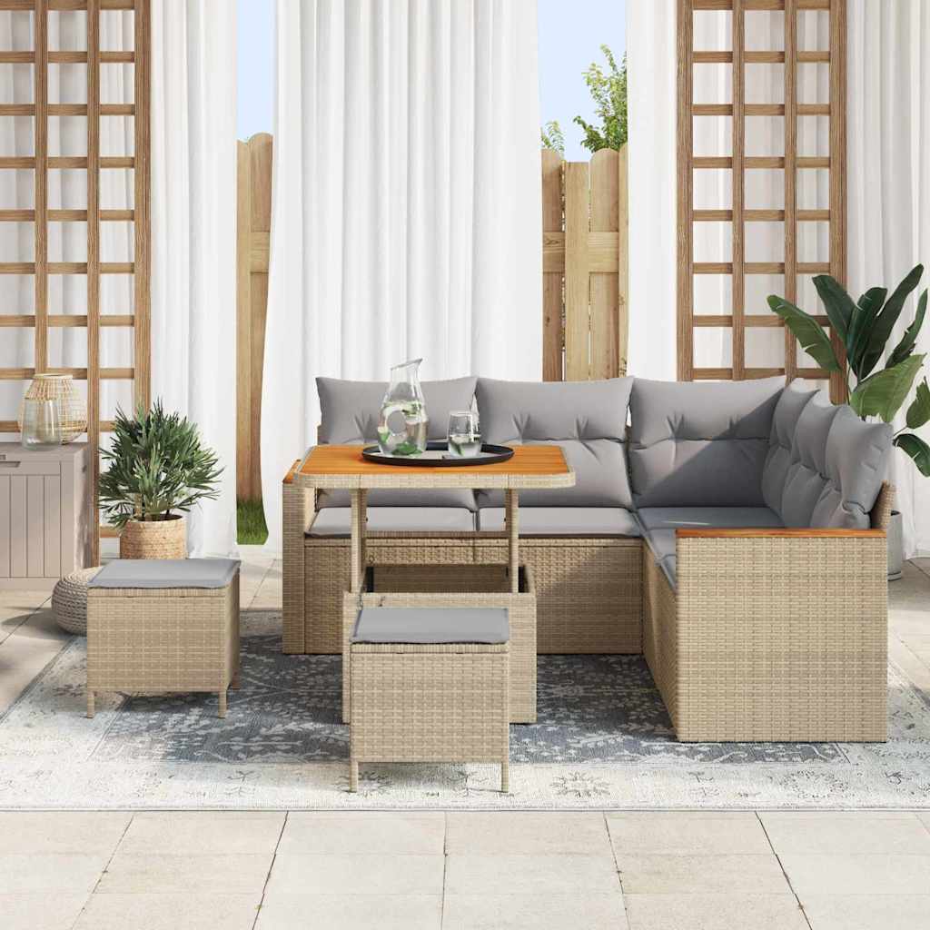 Tuin Sofa Set Met Kussen 8 Pcs Poly Riet 80 cm tafellengte beige en lichtgrijs