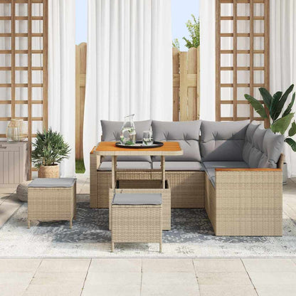 Tuin Sofa Set Met Kussen 8 Pcs Poly Riet 80 cm tafellengte beige en lichtgrijs