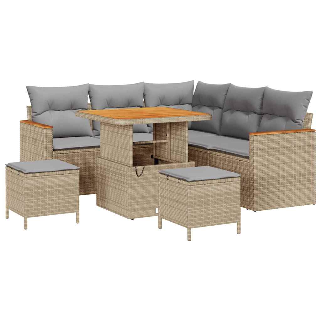 Tuin Sofa Set Met Kussen 8 Pcs Poly Riet 80 cm tafellengte beige en lichtgrijs