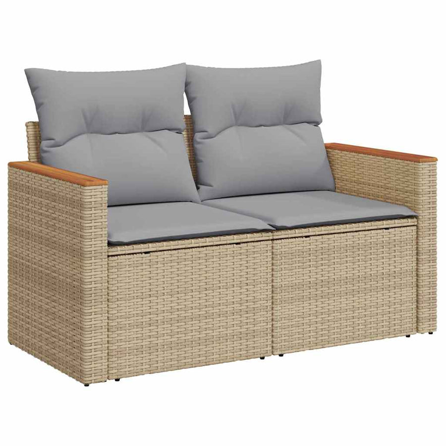 Tuin Sofa Set Met Kussen 8 Pcs Poly Riet 80 cm tafellengte beige en lichtgrijs