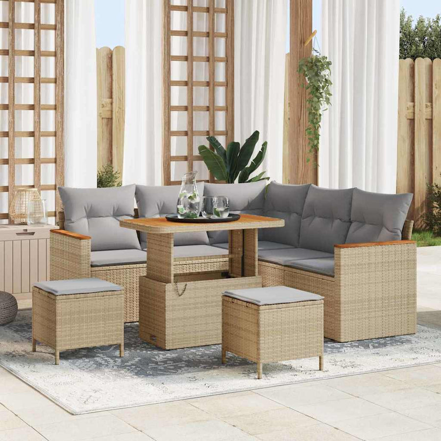 Tuin Sofa Set Met Kussen 8 Pcs Poly Riet 90 cm tafellengte beige en lichtgrijs