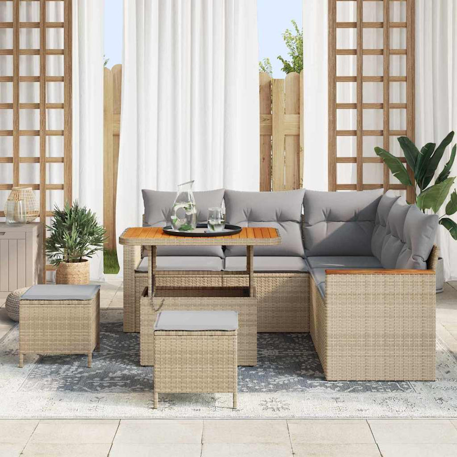 Tuin Sofa Set Met Kussen 8 Pcs Poly Riet 90 cm tafellengte beige en lichtgrijs