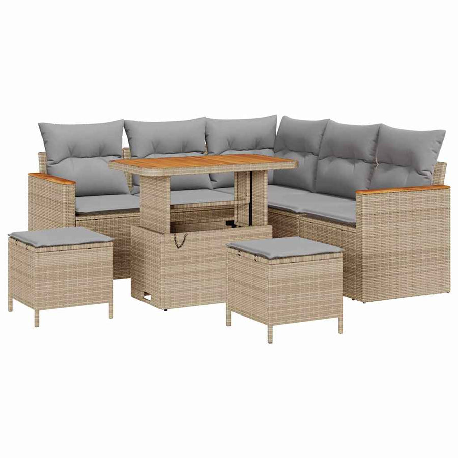 Tuin Sofa Set Met Kussen 8 Pcs Poly Riet 90 cm tafellengte beige en lichtgrijs