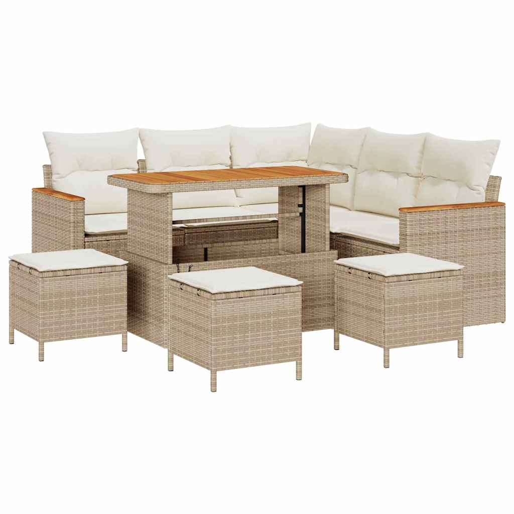 Tuin Sofa Set met kussen met opslag Beige Poly riet