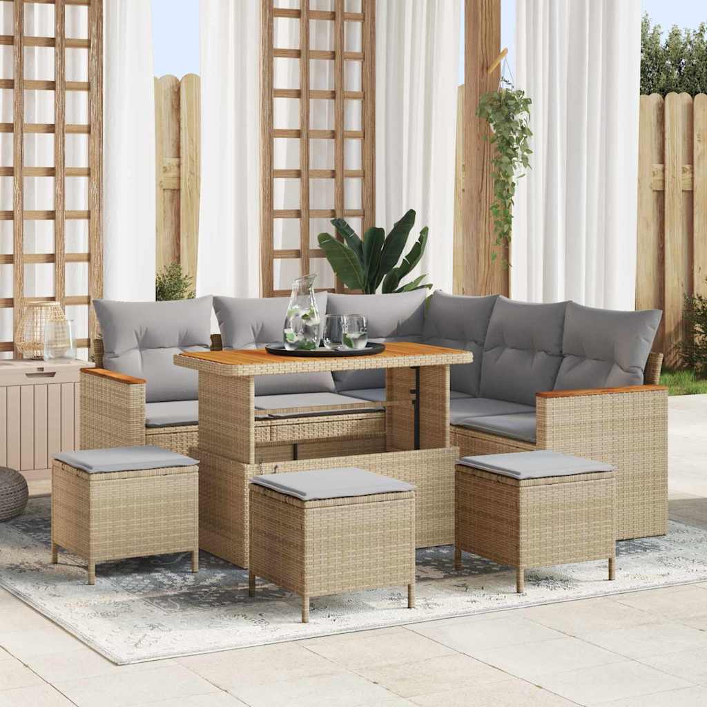 Tuin Sofa Set Met Kussen Met Opslag Poly Riet 110 cm tafellengte beige en lichtgrijs