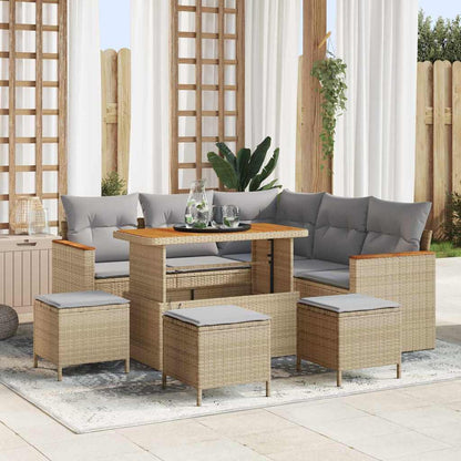 Tuin Sofa Set Met Kussen Met Opslag Poly Riet 110 cm tafellengte beige en lichtgrijs