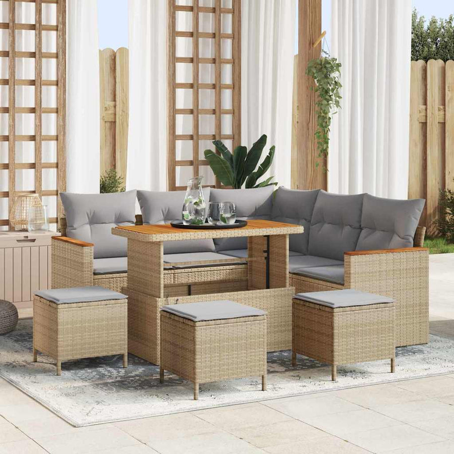 Tuin Sofa Set Met Kussen Met Opslag Poly Riet 110 cm tafellengte beige en lichtgrijs