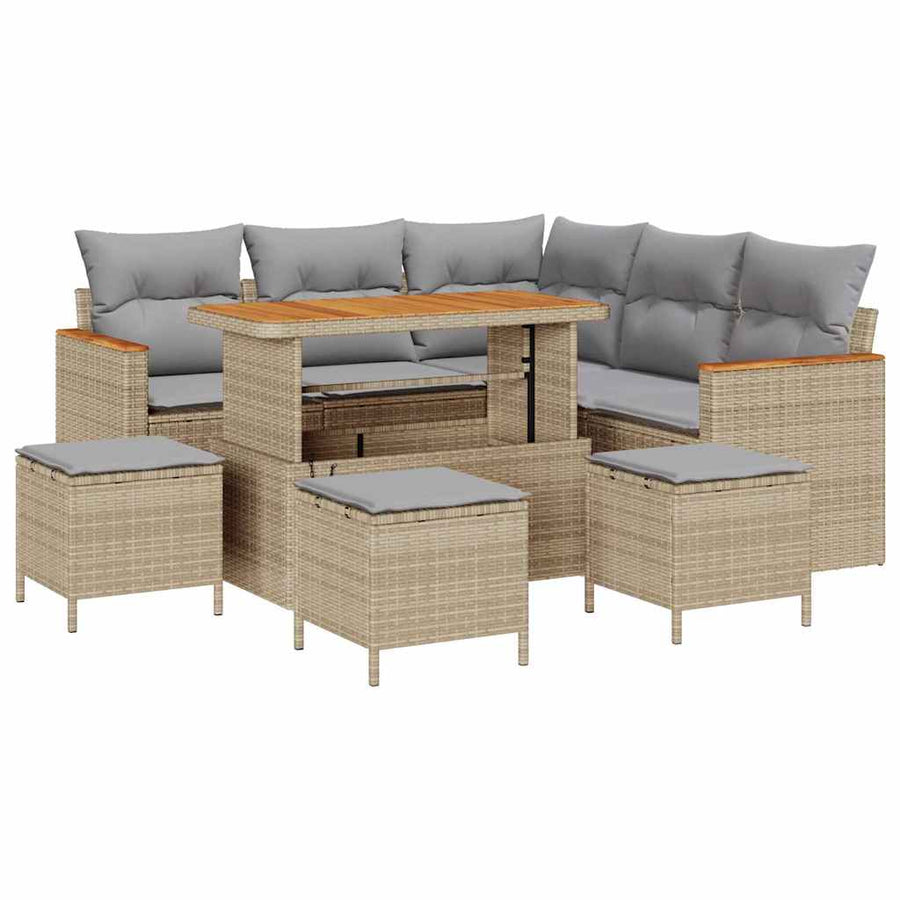 Tuin Sofa Set Met Kussen Met Opslag Poly Riet 110 cm tafellengte beige en lichtgrijs