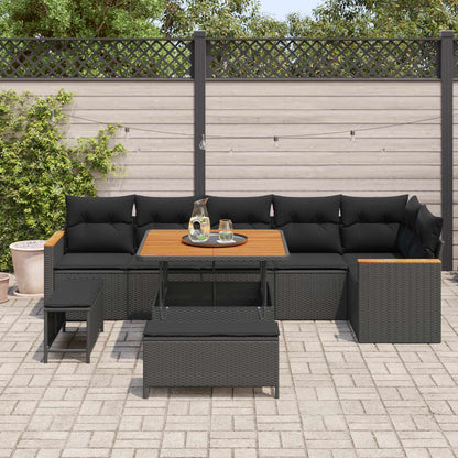 Tuin Sofa Set met kussen 9 pcs Zwart Poly riet