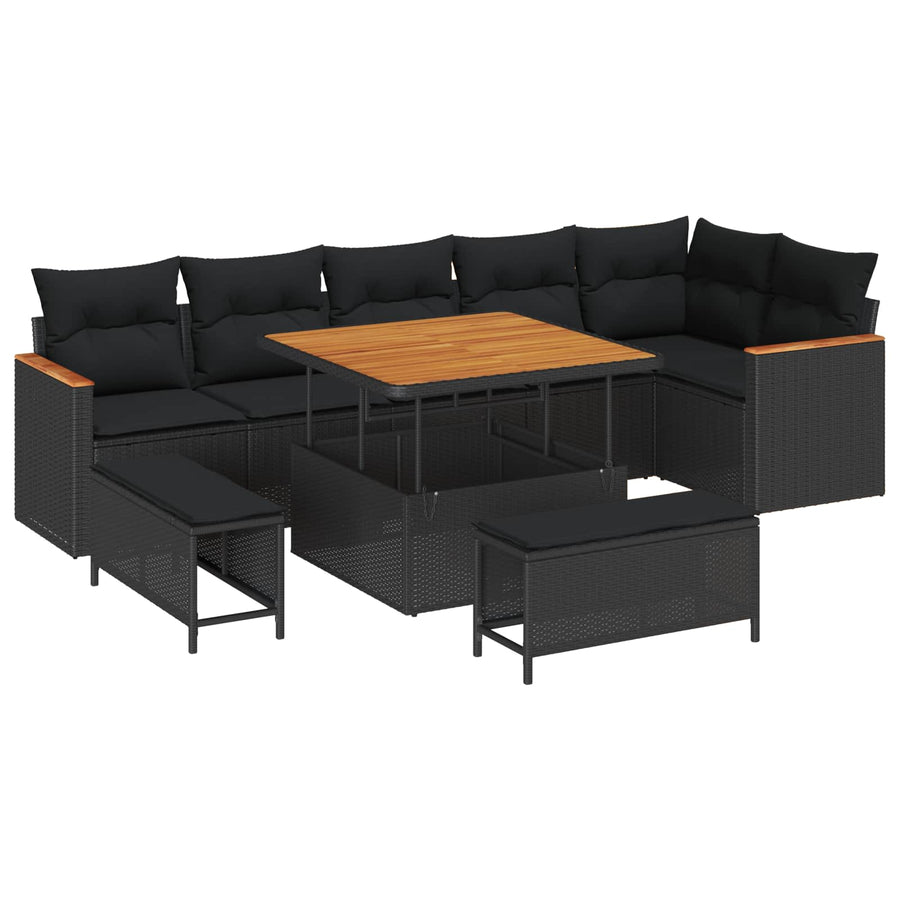 Tuin Sofa Set met kussen 9 pcs Zwart Poly riet