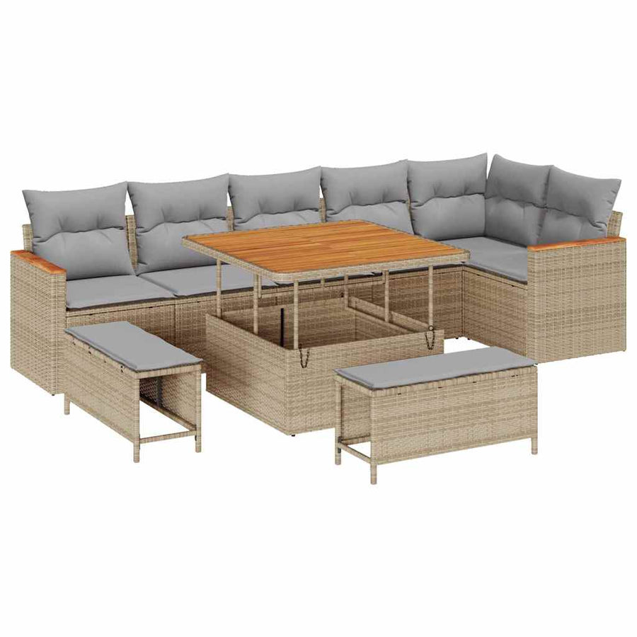 Tuin Sofa Set met kussen 9 pcs Beige Poly riet