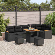 Loungeset poly rotan zwart 9-delig