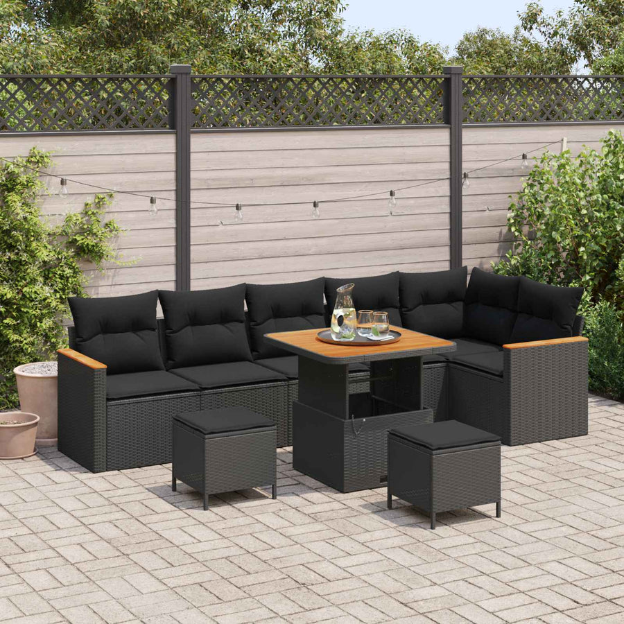 Tuin Sofa Set met kussen 9 pcs Zwart Poly riet