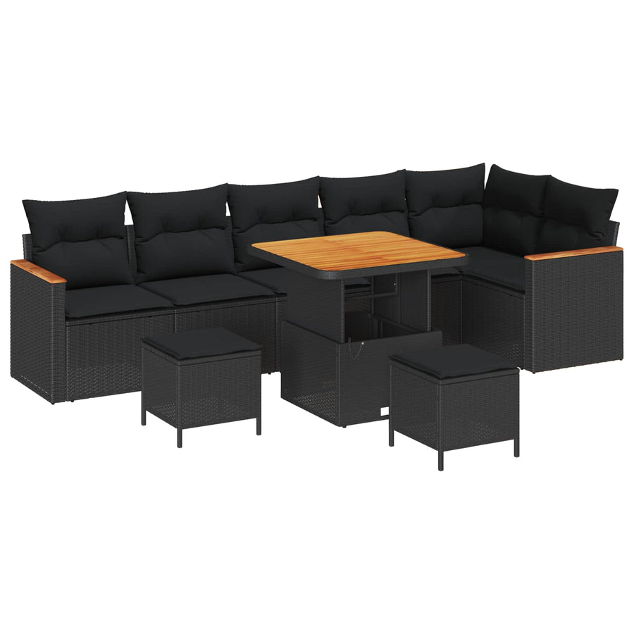 Tuin Sofa Set met kussen 9 pcs Zwart Poly riet