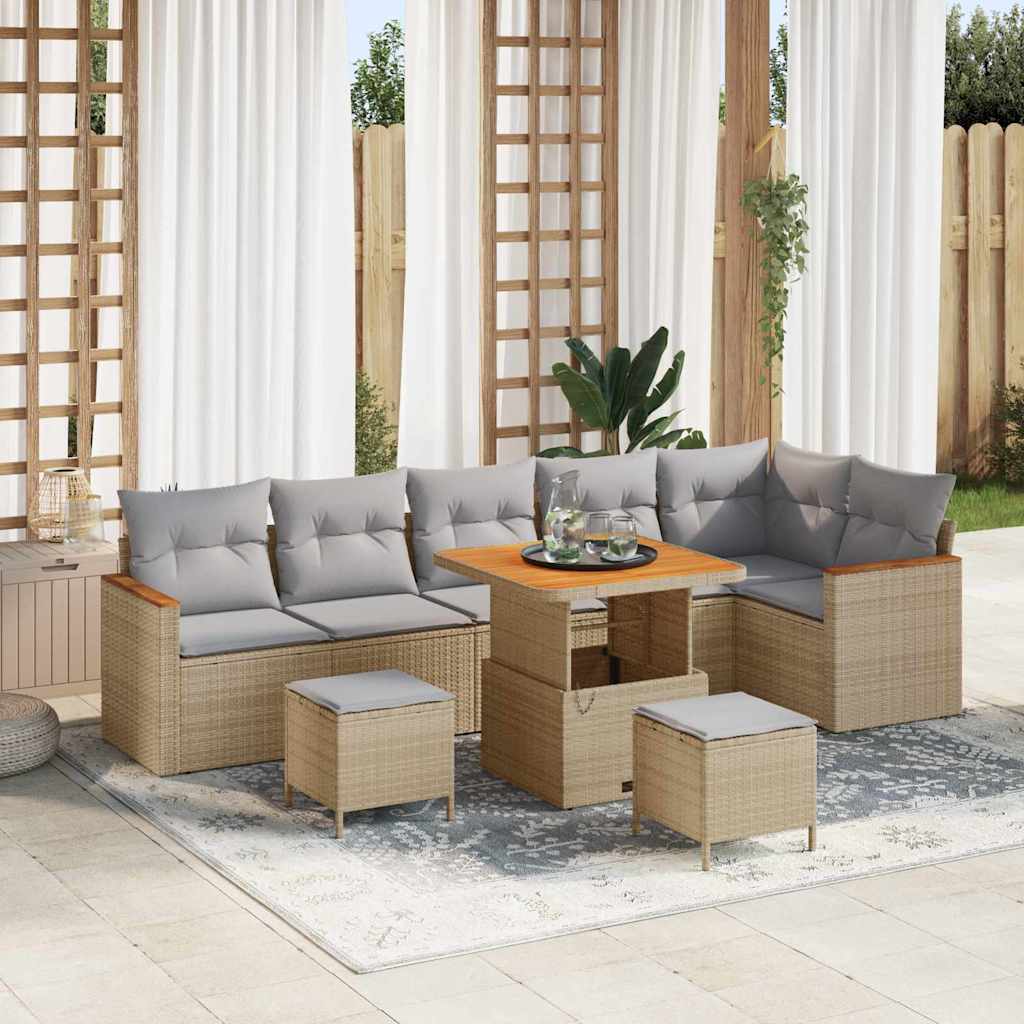 Tuin Sofa Set met kussen 9 pcs Beige Poly riet
