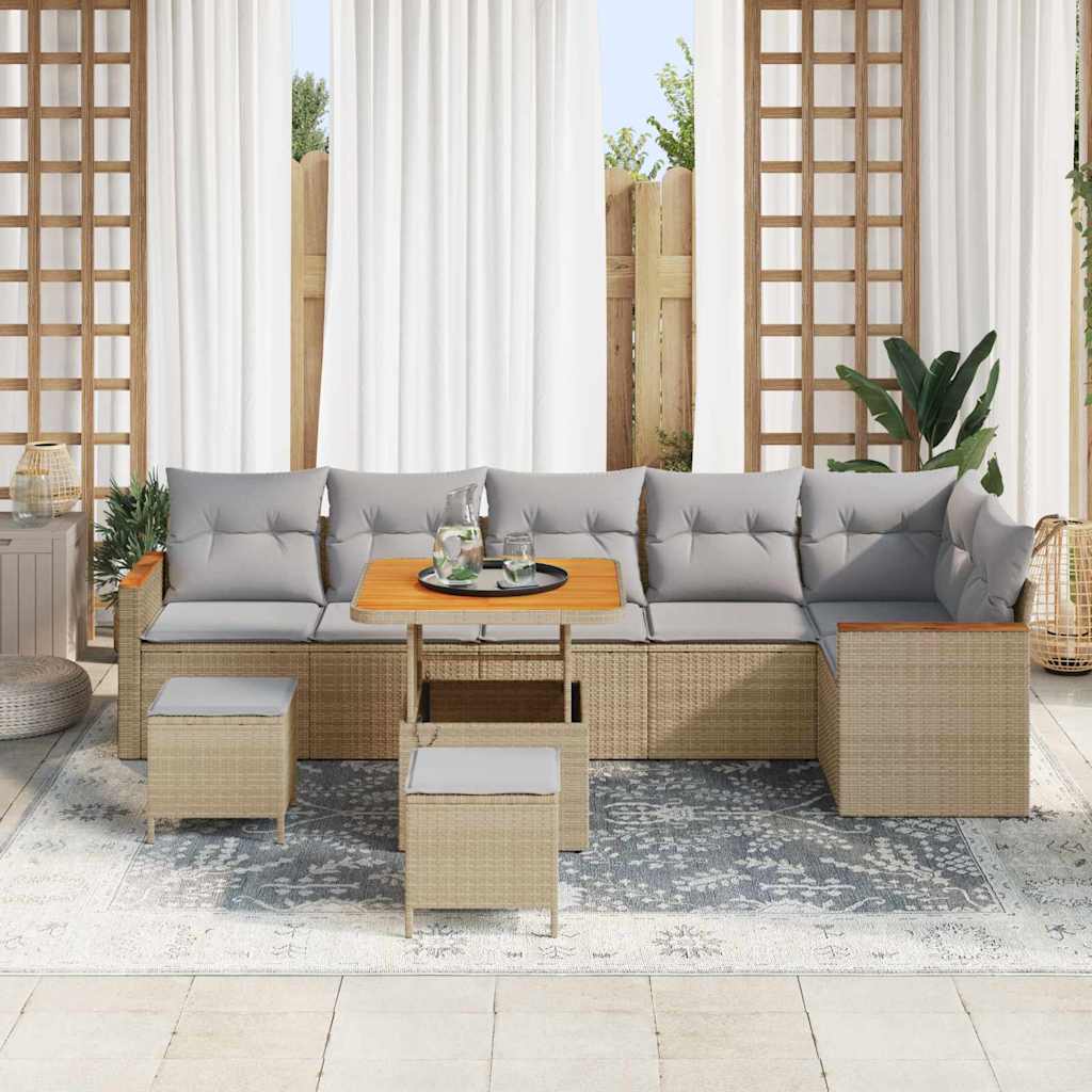 Tuin Sofa Set met kussen 9 pcs Beige Poly riet