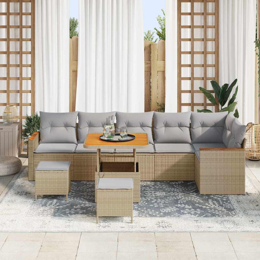 Tuin Sofa Set met kussen 9 pcs Beige Poly riet