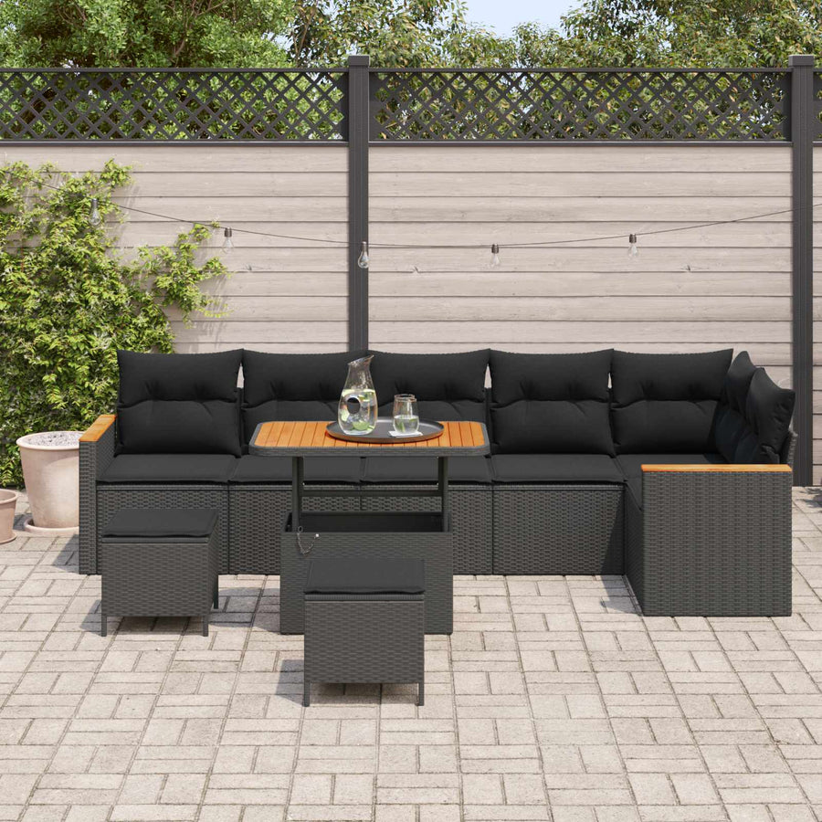 Tuin Sofa Set met kussen met opslag Zwart Poly riet