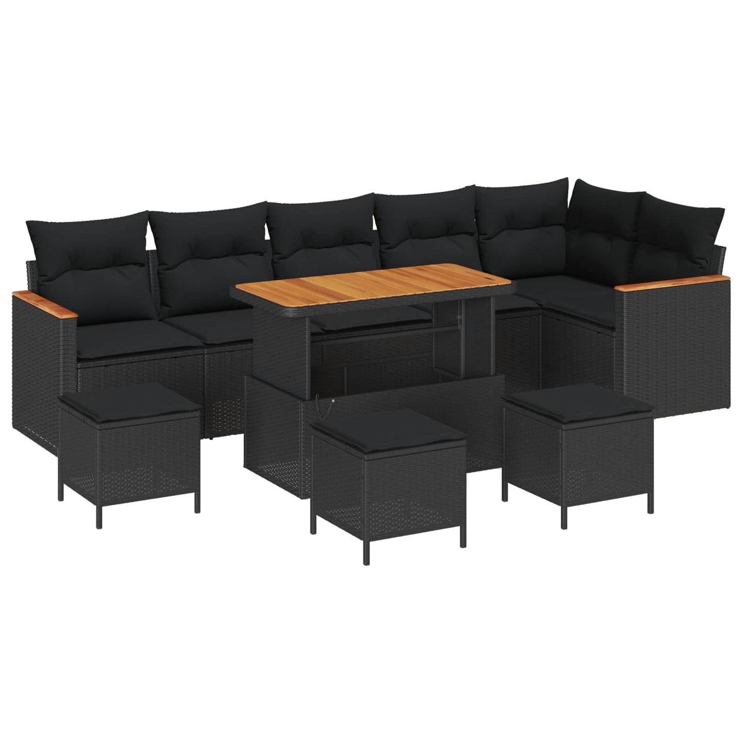 Tuin Sofa Set met kussen 10 pcs Zwart Poly riet