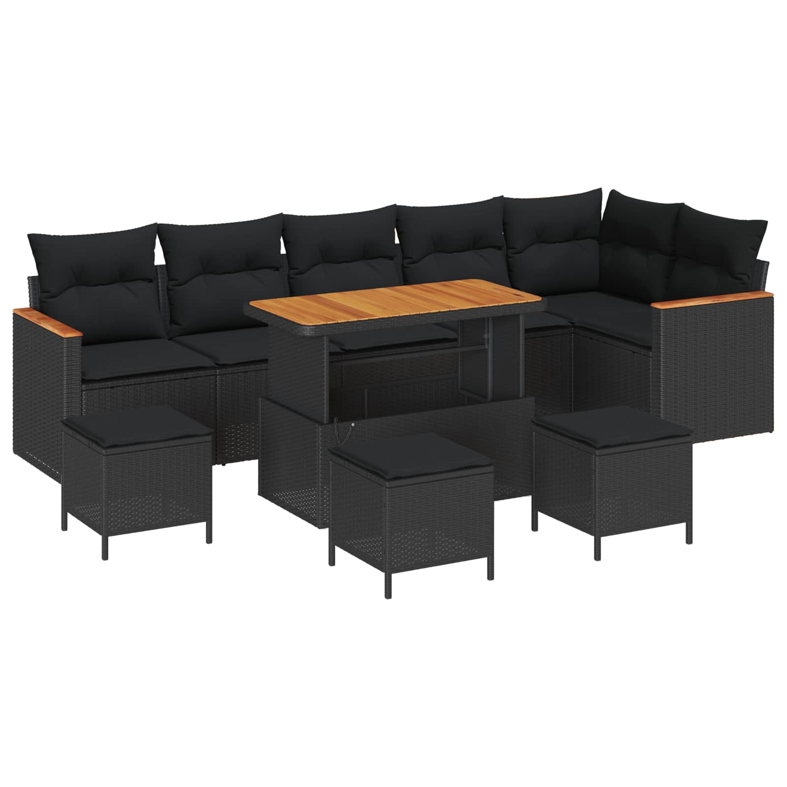 Tuin Sofa Set met kussen 10 pcs Zwart Poly riet