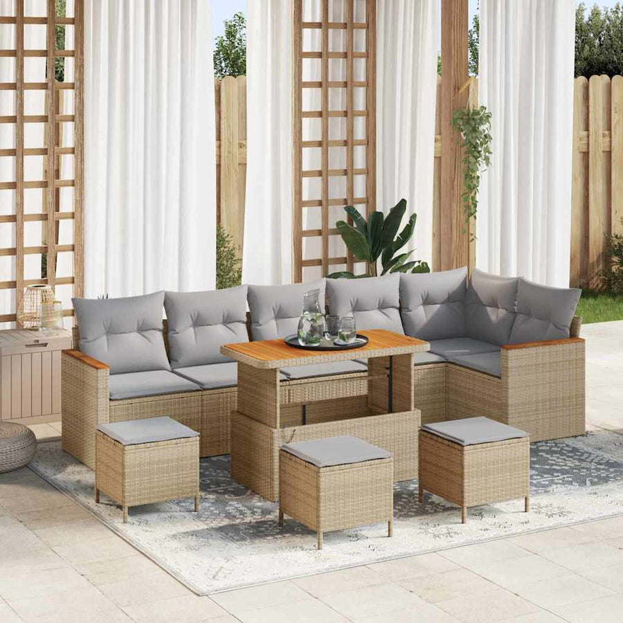Tuin Sofa Set met kussen 10 pcs Beige Poly riet