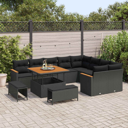 Tuin Sofa Set met kussen met opslag 12 pcs Zwart Poly Rattan