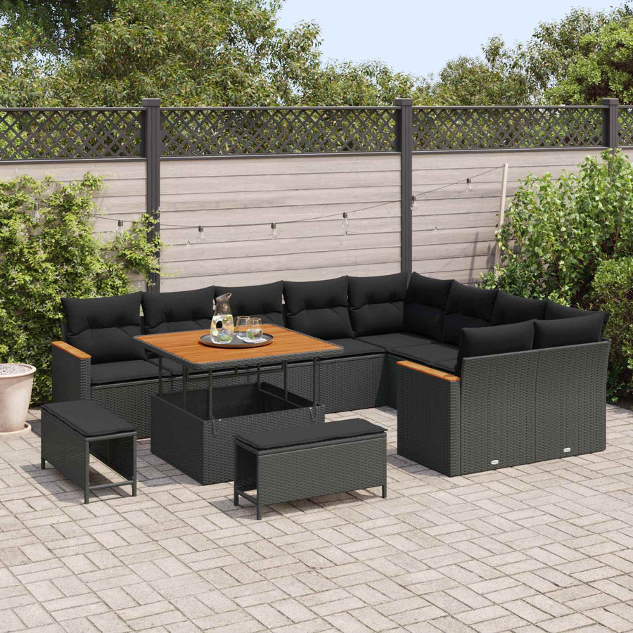 Tuin Sofa Set met kussen met opslag 12 pcs Zwart Poly Rattan