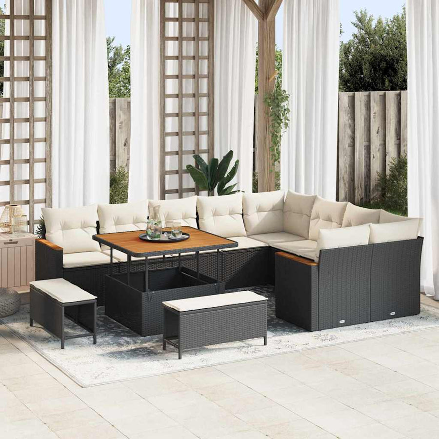Tuin Sofa Set met kussen met opslag 12 pcs Zwart Poly Rattan