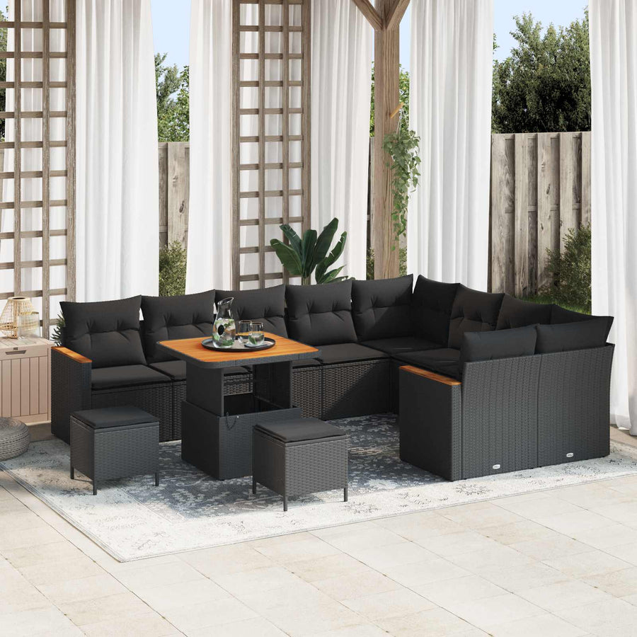 Tuin Sofa Set met kussen met opslag 12 pcs Zwart Poly Rattan