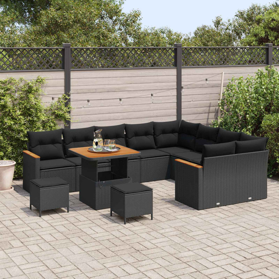 Tuin Sofa Set met kussen met opslag 12 pcs Zwart Poly Rattan