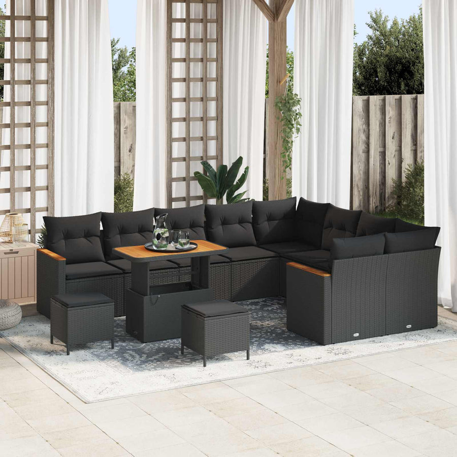 Tuin Sofa Set met kussen met opslag 12 pcs Zwart Poly Rattan