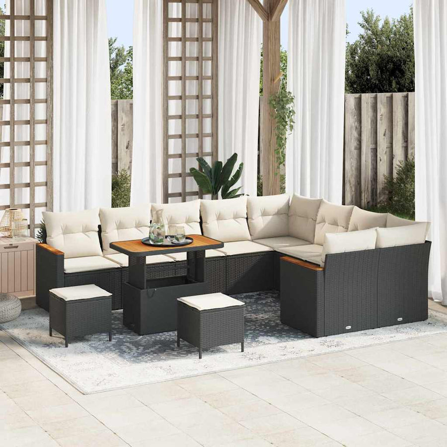 Tuin Sofa Set met kussen met opslag 12 pcs Zwart Poly Rattan