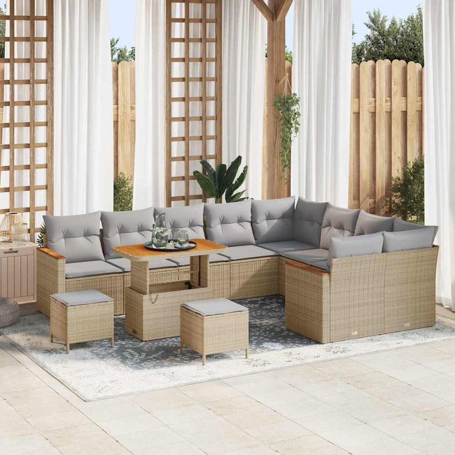 Tuin Sofa Set met kussen met opslag 12 pcs Beige Poly Rattan