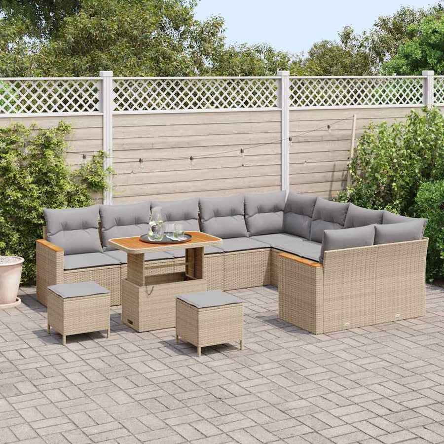 Tuin Sofa Set met kussen met opslag 12 pcs Beige Poly Rattan
