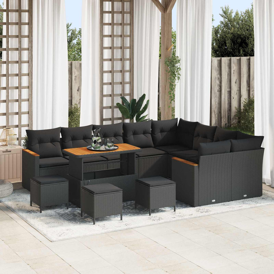 Tuin Sofa Set met kussen met opslag 13 pcs Zwart Poly Rattan