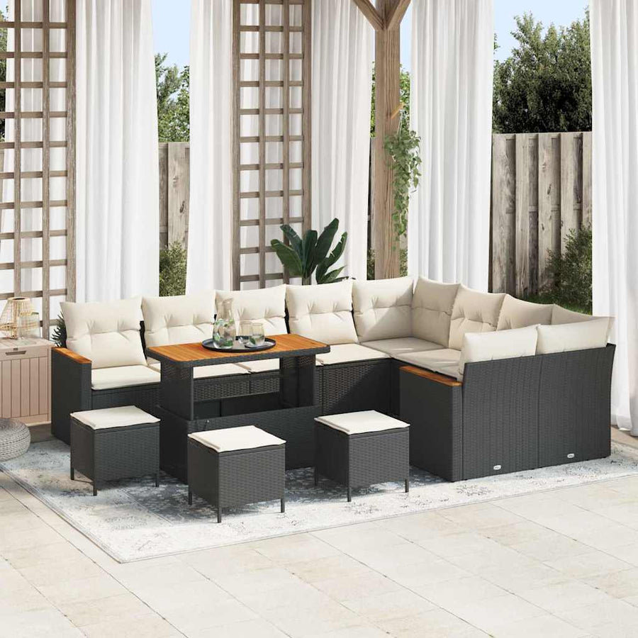 Tuin Sofa Set met kussen met opslag 13 pcs Zwart Poly Rattan