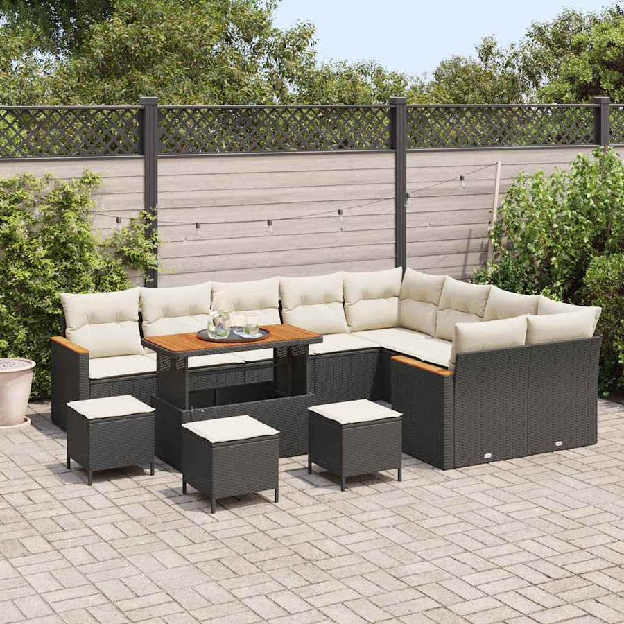 Tuin Sofa Set met kussen met opslag 13 pcs Zwart Poly Rattan