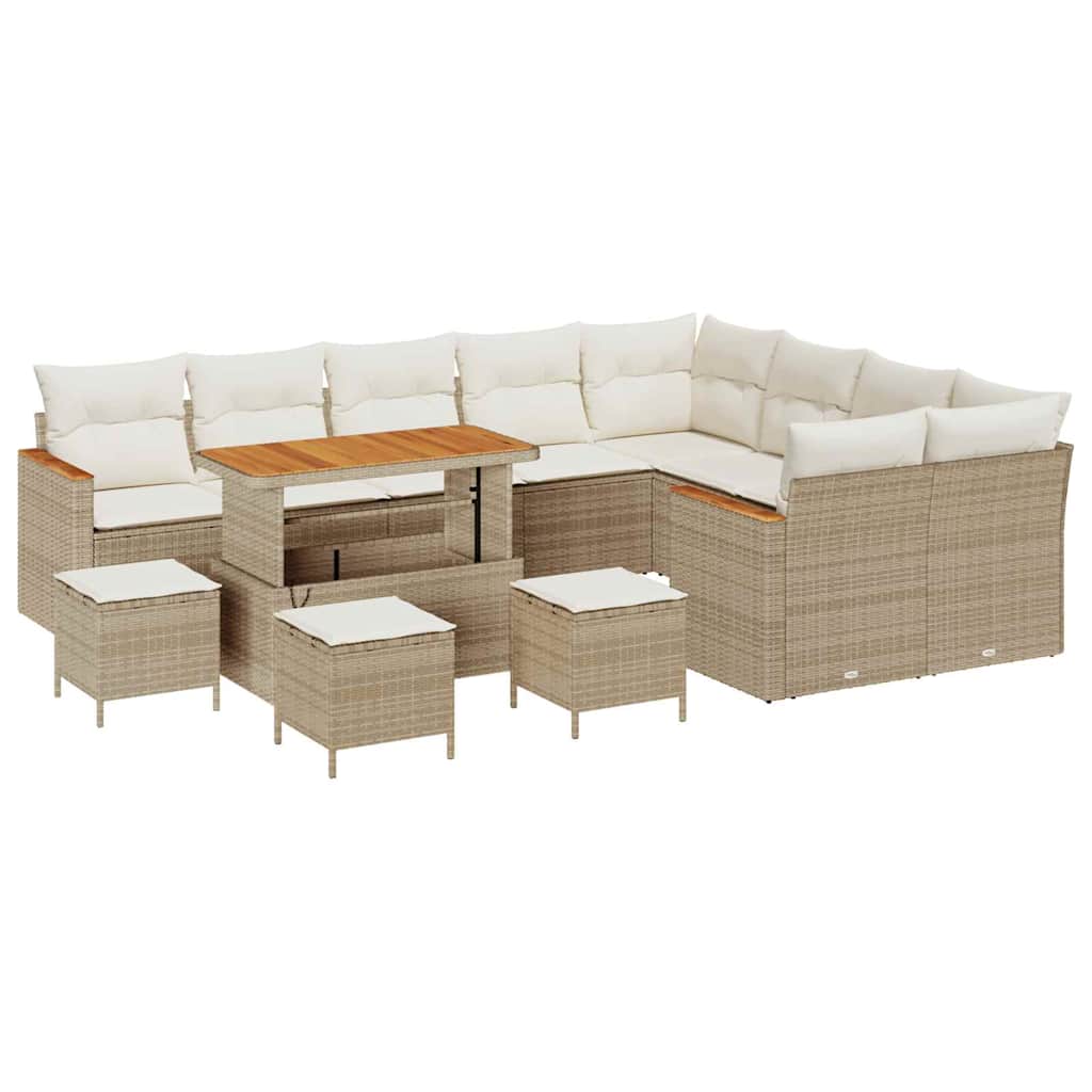 Tuin Sofa Set met kussen met opslag 13 pcs Beige Poly Rattan