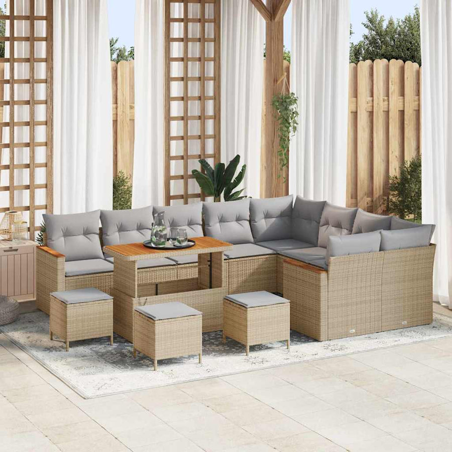 Tuin Sofa Set met kussen met opslag 13 pcs Beige Poly Rattan
