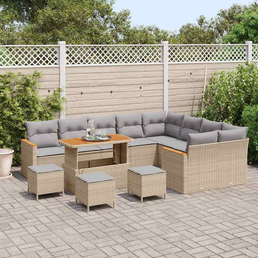 Tuin Sofa Set met kussen met opslag 13 pcs Beige Poly Rattan